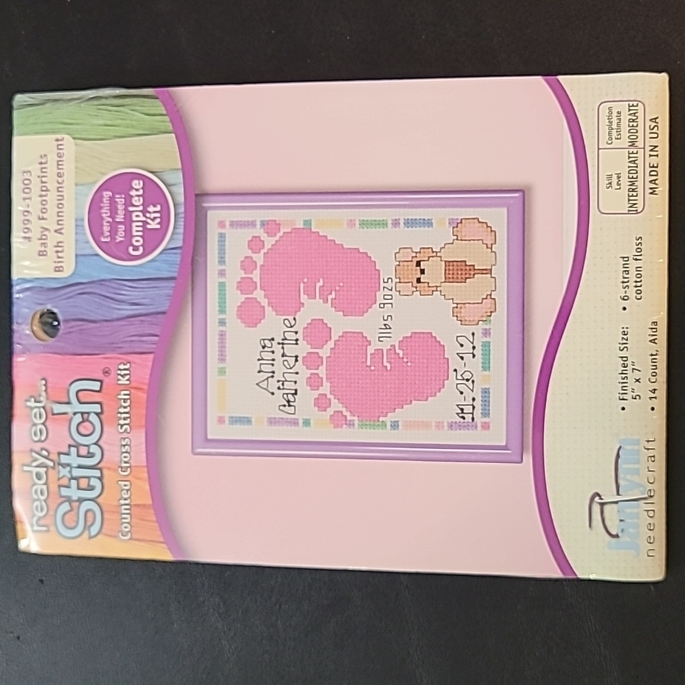 Baby Girl birth announcement cross stitch KIT